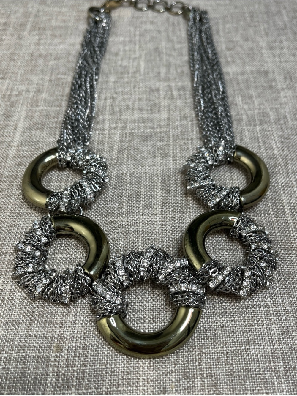 BR Signed Silver Gold Tone Statement Necklace Circles Women Costume Jewelry